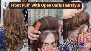 Front Puff with Curls Hairstyle  Hair Style Tutorial [upl. by Atled]