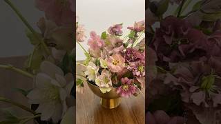 Floral design in a gold compote vessel with helleborus and lisianthus floraldesign [upl. by Gney]