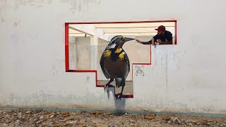 Bird Hole  anamorphic Optical illusion with spray painting [upl. by Oiziruam]