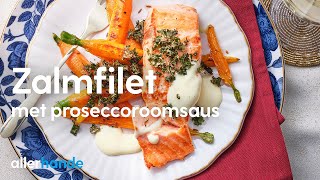 Zalmfilet bakken met proseccoroomsaus en gouden boerenkool  Recept  Allerhande [upl. by Irtimed433]