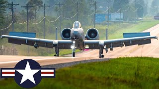 USAF Highway landing A10 Thunderbolt II attack aircraft during military exercises [upl. by Retsila752]