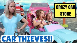 Addy and Maya are Silly Thieves at the Crazy Car Store [upl. by Ayana]