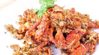 Thai Food  Deep Fried Soft Shell Crab with Garlic and Pepper Pu Nim Tod Kra Tium Pik Thai [upl. by Coppins]