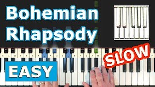 Queen  Bohemian Rhapsody  SLOW EASY Piano Tutorial  Sheet Music Synthesia [upl. by Dnalwor]