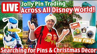 🔴Live Jolly Pin Trading Across Disney World  Christmas Decor amp New Pins  Disney World Livestream [upl. by Bergin]