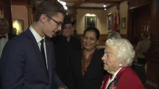 Video MPP Sam Oosterhoff meets former Mississauga Mayor Hazel McCallion [upl. by Ydoc]