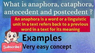 Anaphora  Cataphora  Antecedent  Postcedent  Definitions  Examples  main concept of reference [upl. by Caddric]