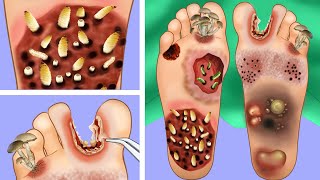 ASMR Treatment Athletes Foot And Warts Between Toes  Foot Care Animation   ENJO Relaxing [upl. by Seema]