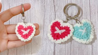 Crochet Heart Keychain 💗 Easy Crochet Heart  beginner friendly tutorial [upl. by Egdamlat]