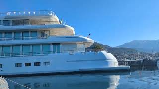 Motoring by a massive super yacht moored at Porto Montenegro [upl. by Linis311]