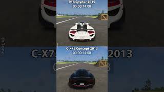 The Crew 2  Porsche 918 Spyder 2015 vs Jaguar CX75 Concept 2013 Drag Race Max Upgrades [upl. by Nidnarb]