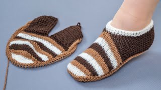 Simple slippers on 2 knitting needles  knit them easily [upl. by Lux466]