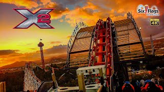 2024 X2 Roller Coaster at Sunset On Ride 4K POV Six Flags Magic Mountain [upl. by Drooff346]