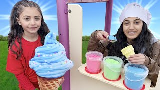 Hadils Creative Pretend Play Selling Sand Ice Cream at the Playground [upl. by Llorre]