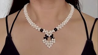 Easy to make pearl beaded necklace  DIY pearl necklace design [upl. by Mulvihill]