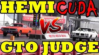 Which is Faster  70 Hemi Cuda or 70 GTO Judge  14 Mile Drag Race  Road Test TV ® [upl. by Curt]