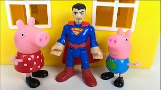 STORY WITH PEPPA PIG FIELD TRIP TO IMAGINEXT SUPER HERO FLIGHT CITY WITH GEORGE BATMAN amp SUPERMAN [upl. by Burta]