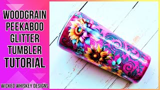 Alcohol Ink Woodgrain Peekaboo Glitter Tumbler Tutorial  How to make tooled leather pink woodgrain [upl. by Marilin]