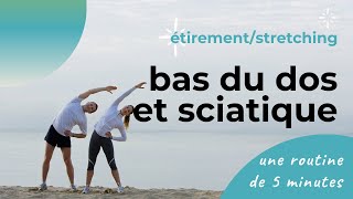 Etirements bas du dos et sciatique  5 minutes pour dénouer les tensions [upl. by Daugherty192]