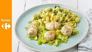 Wijtingrolletjes gebakken prei en tagliatelle met kervelvinaigrette [upl. by Alec]