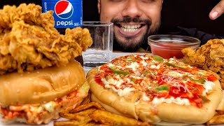 ASMR MUKBANG  KFC BURGERS🍔 FRIED CHICKEN🍗 CHEESE PIZZA🍕FRENCH FRIES🍟No Talking EATING [upl. by Dnomrej30]