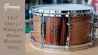 DEMO  Groove Drum Co 13x7quot CherryMahogany Walnut Macassar Snare [upl. by Duffy]