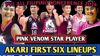 AKARI CHARGERS FIRST SIX LINEUPS PVL ALL FILIPINO CONFERENCE 2024 [upl. by Vaientina925]