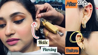 Painless Ear Piercing  Helix Piercing With Gun  Cartilage Ear Piercing [upl. by Ecidnak]