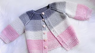 Riley baby sweater Knit GARTER STITCH cardigan pattern NB  BIG KIDS sizes EASY BASIC UNISEX RAGLAN [upl. by Natsirhc431]