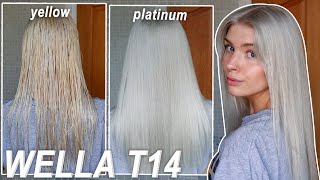 how to tone platinum hair with wella T14  yellow to platinum blonde [upl. by Aivirt]