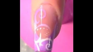 Request Nail Art Design Tutorial  Airbrush spirals and dots  whitepurple [upl. by Eelamme]