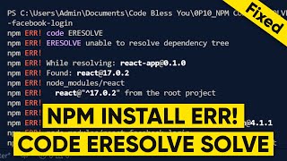 Npm ERR code ERESOLVE react  Npm install error in visual studio code Fast [upl. by Joliet]