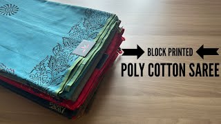 Detailed Video  Block Printed Poly Cotton Sarees  Shop on wwwfabkin [upl. by Coniah]