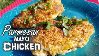 Parmesan Mayo Crusted Chicken  Whats For Din  Courtney Budzyn  Recipe 52 [upl. by Odnaloy]