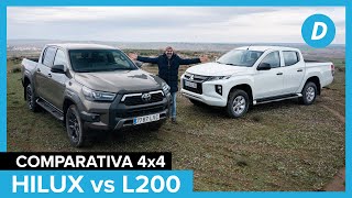 Comparativa 4x4 ¡al limite Toyota Hilux 2022 vs Mitsubishi L200 tritón en español  Diariomotor [upl. by Adlen]