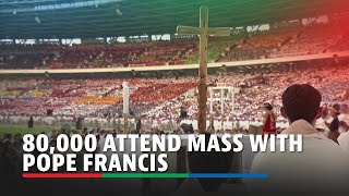 Over 80000 attend mass with Pope Francis in Jakarta stadium  ABSCBN News [upl. by Frisse705]