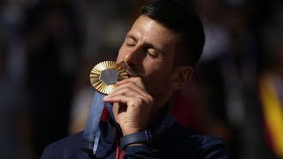 Djokovic wins his first Olympic gold medal after beating Alcaraz in mens tennis final [upl. by Arde412]