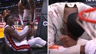 Victor Oladipo helped off court with apparent knee injury Heat crowd goes silent  NBA on ESPN [upl. by Asnerek]