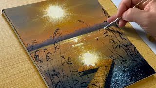 How to Draw a Sunset Lake  Acrylic Painting for Beginners [upl. by Borchert]