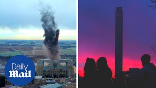 Enormous 180ft chimney collapses in seconds in controlled explosion [upl. by Largent348]