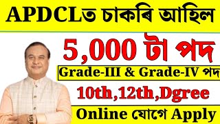 বিদ্যুৎ বিভাগৰ 5000 চাকৰি  APDCL new vacancy 2024  Jobs in Assam  Assam jobs 2024 [upl. by Aliac]