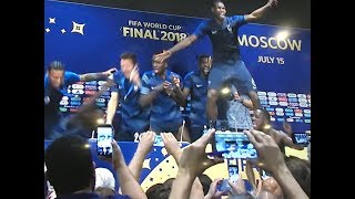 France players invade Deschamps press conference spraying champagne singing Didier Deschamps [upl. by Ard]