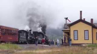 Cumbres amp Toltec Railroad 2015 3 double header arriving at Cumbres pass [upl. by Idelle]