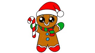 How to Draw a Cute Christmas Gingerbread Man  Easy Drawing Tutorial for Kids [upl. by Gussie938]