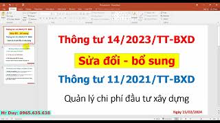 Thông tư 142023TTBXD sửa đổi bổ sung Thông tư 112021TTBXD ngày 15022024 [upl. by Magnus]