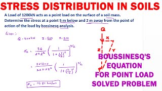 Numerical in Stress Distribution in Soils l Boussinesqs Equation for point load Problem  stress [upl. by Derry785]