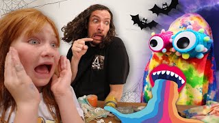 RAiNBOW GHOSTS Trick or Treat COSTUME Adley and Dad learn how to make diy rainbow ghost costumes [upl. by Ruosnam]