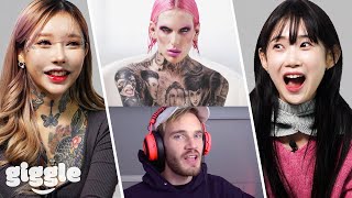 Korean Tattoo Artists React to YouTubers Tattoos ft Pewdiepie Jeffreestar Elijahdaniel [upl. by Nnylanna846]