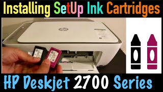 Installing Setup Ink Cartridges in HP Deskjet 2700 AllInOne Printer [upl. by Aiciruam230]