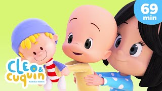 Pin Pon es un muñeco y más canciones infantiles para bebés con Cleo y Cuquín [upl. by Nylodnewg]